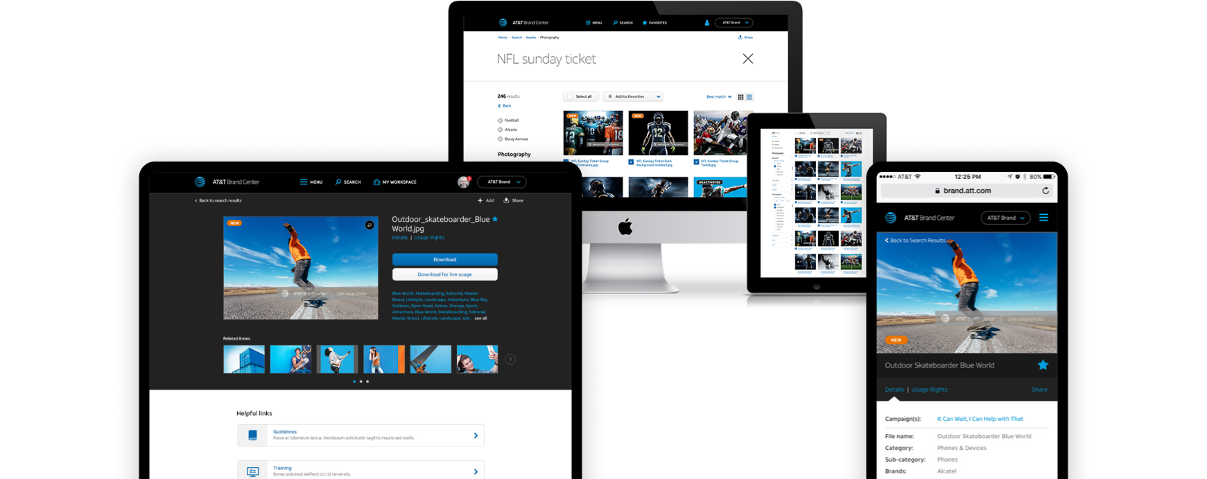 A collage of devices, including desktop, tablet, and mobile is shown with the UI in them.